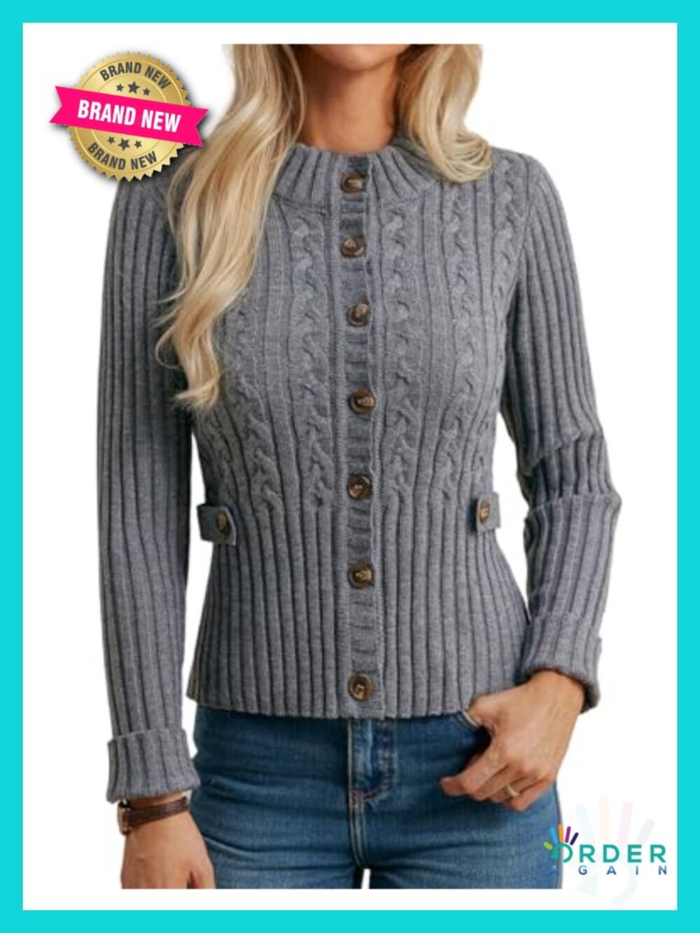 Button Up Cable Knit Sweater Cropped Chunky Cardigan Winter Clothing